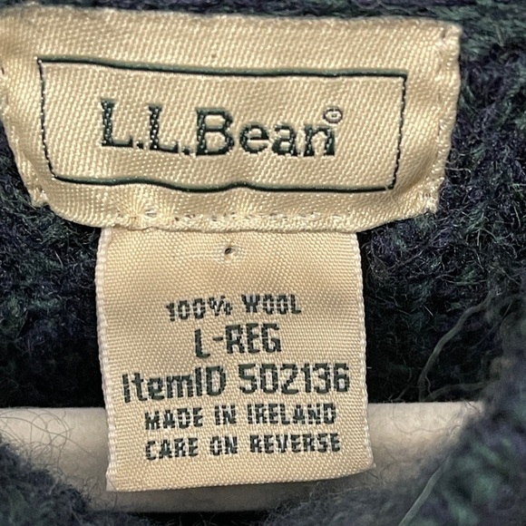 L.L. Bean Irish Wool Fisherman Sweater Cable Knit Cardigan Dark Teal 502136 - Picture 4 of 6